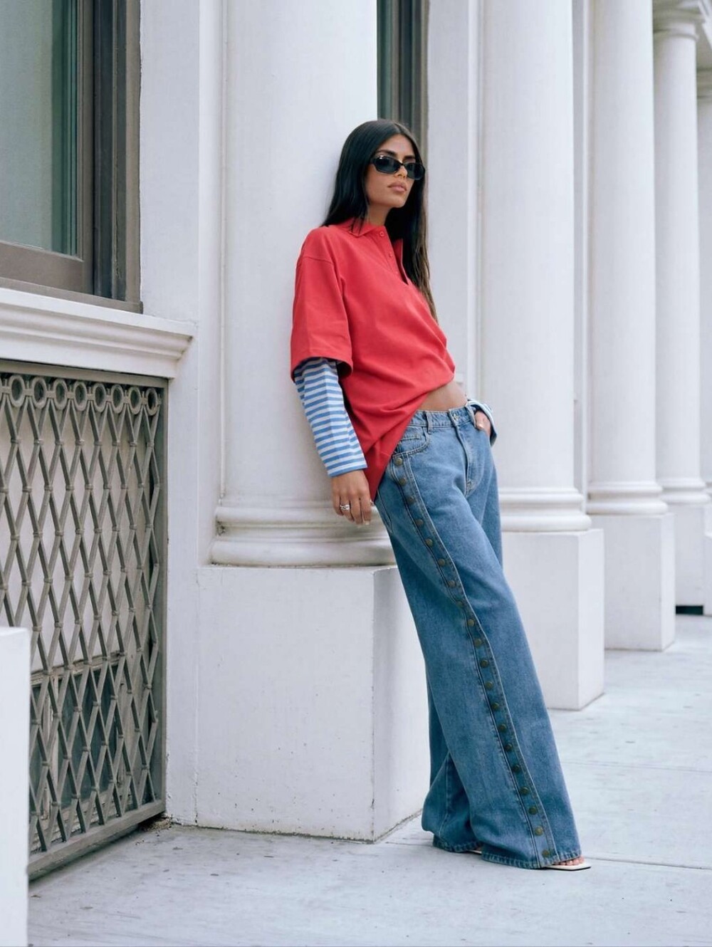 Lioness Blue Wide-Leg Side-Button Jeans